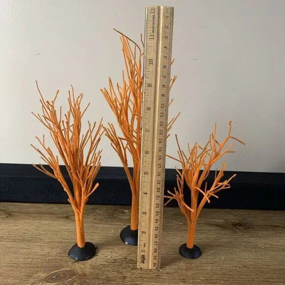 DEPT 56 Halloween Village Accessories Orange Bare Branch Trees Set Of 3 4024047 - Picture 7 of 7